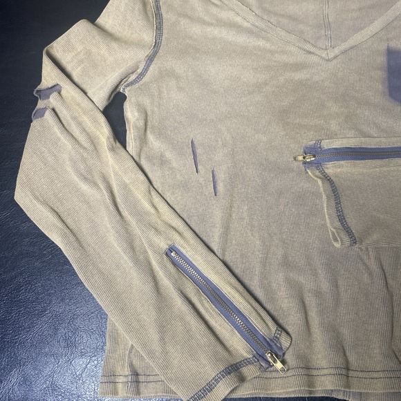 POL Distressed Brown Zip sleeves Distressed Frayed spray paint Women's Med. - Picture 2 of 7